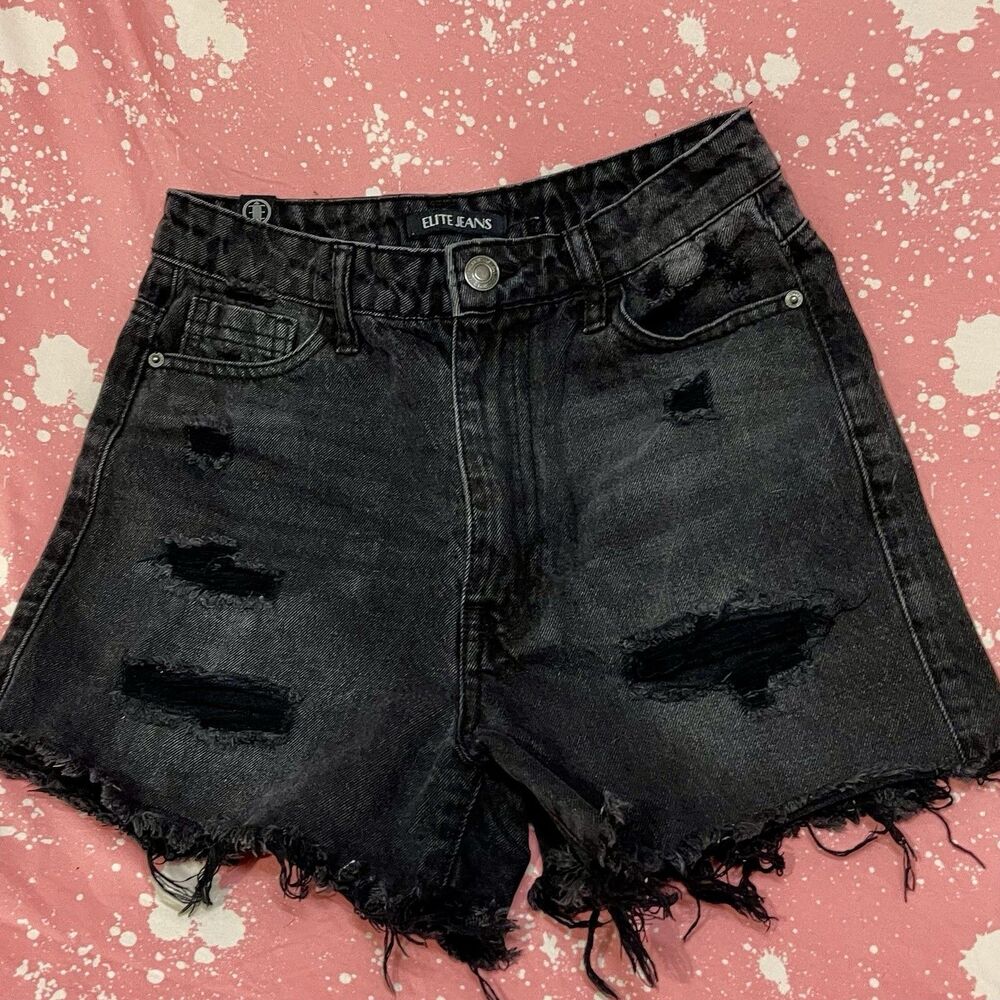 Women’s Size 3 Elite Black High Waisted Distressed Cut Off Jean Shorts